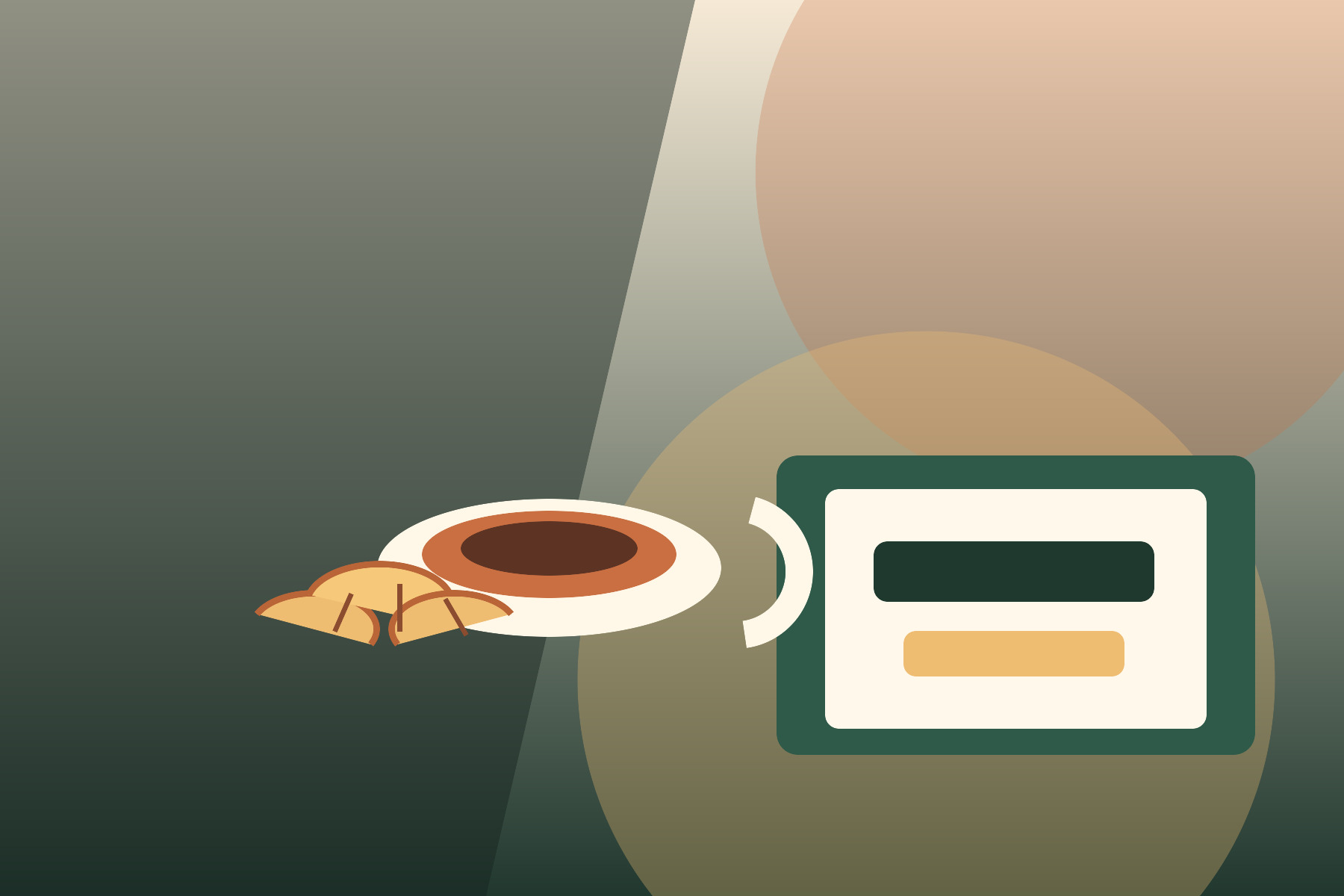 Ilustrativni caffe bar s kavom, kroasanima i vanjskom terasom